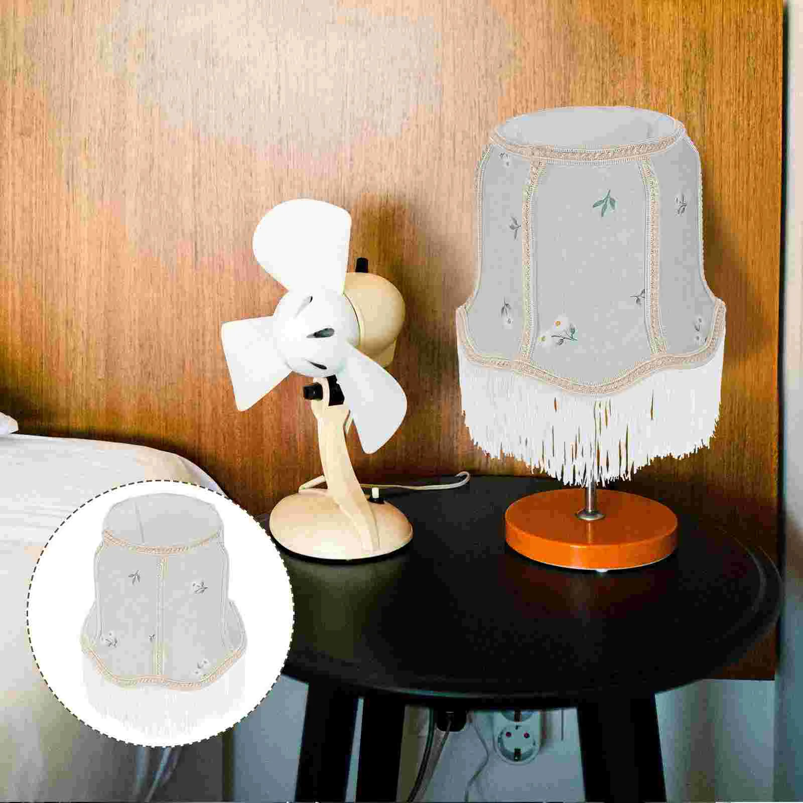 Szövet rojtos lámpaernyő Pasztorális stílusú lámpabúra csere asztali lámpaburkolat - 5