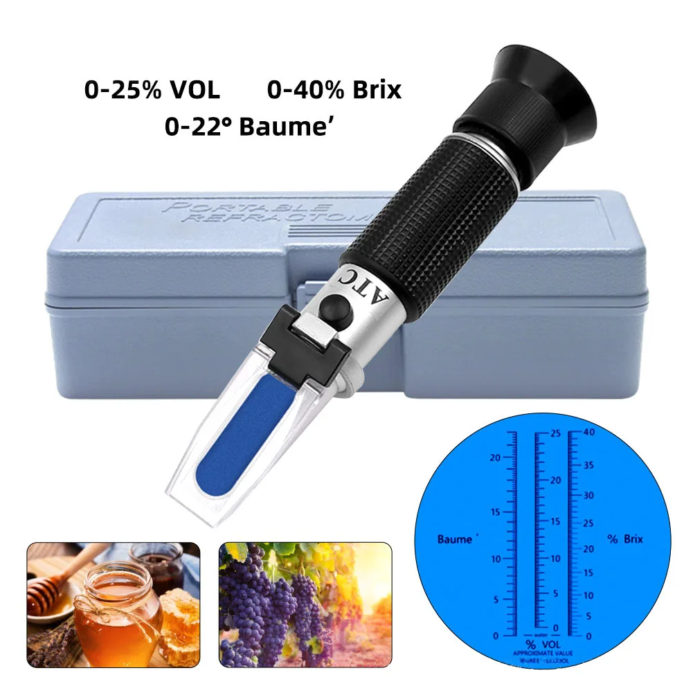 T50 Új hordozható 3 az 1-ben kézi szőlő- és alkoholbor-refraktométer (Brix-, Baume- és W25V/V-mérleg) - 0