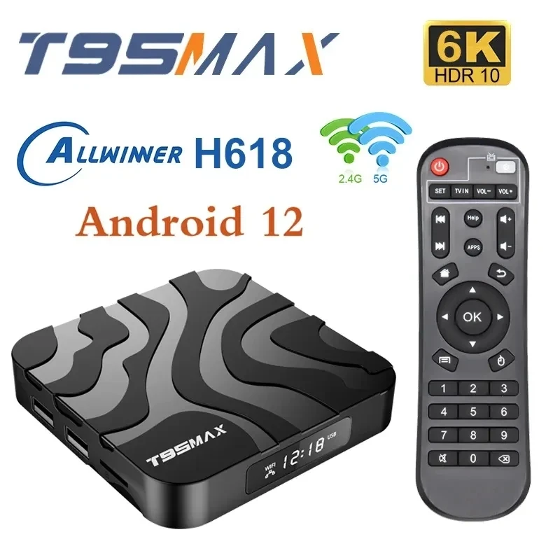 T95 Max TV Box Smart Android 12.0 vezeték nélküli multimédia Allwinner H618 kétsávos 5G Wifi BT4.0 6K HD lejátszó Google Set Top Box - 0
