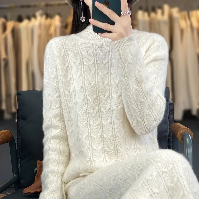 Tailor Sheep kötött pulóver teljes ujjú pulóver Exquisite Fashion félszoknya női 100% tiszta gyapjú szett - 3