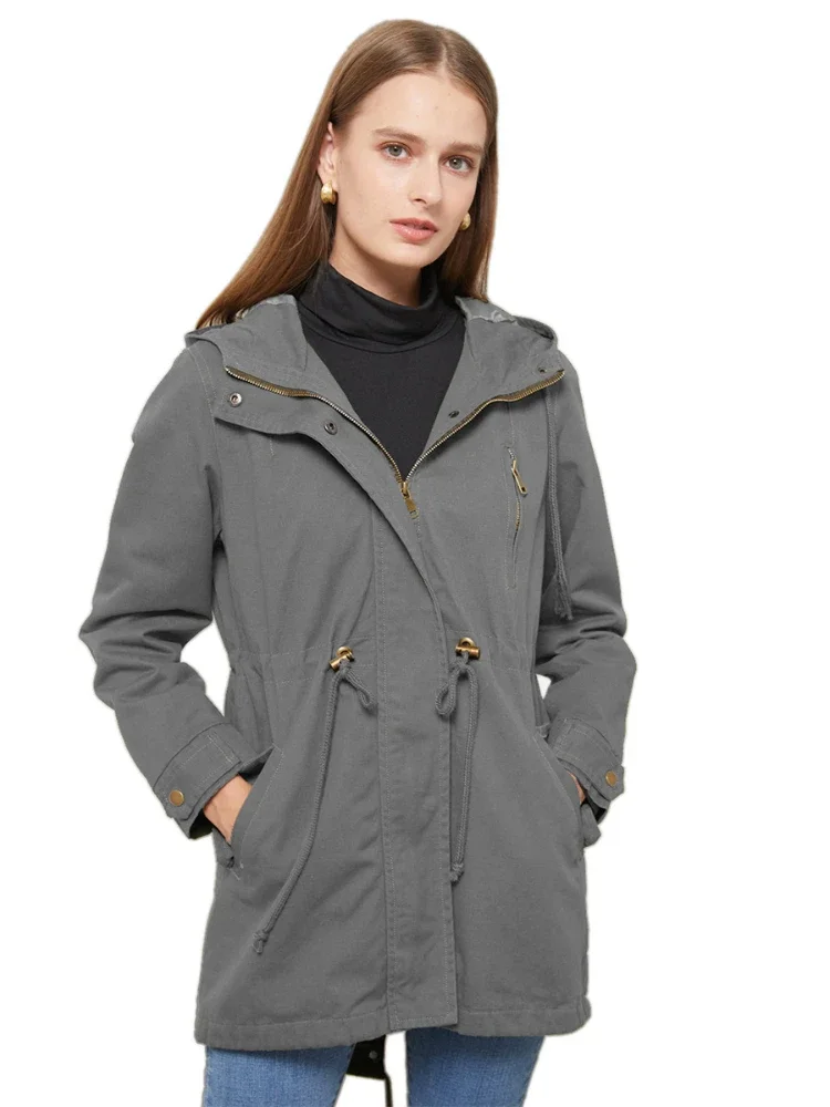 Tavaszi őszi női kapucnis széldzseki Pakars laza kapucnis pulóver kabátok irodai hölgynek alkalmi divat tömör árokkabát nőknek - 1
