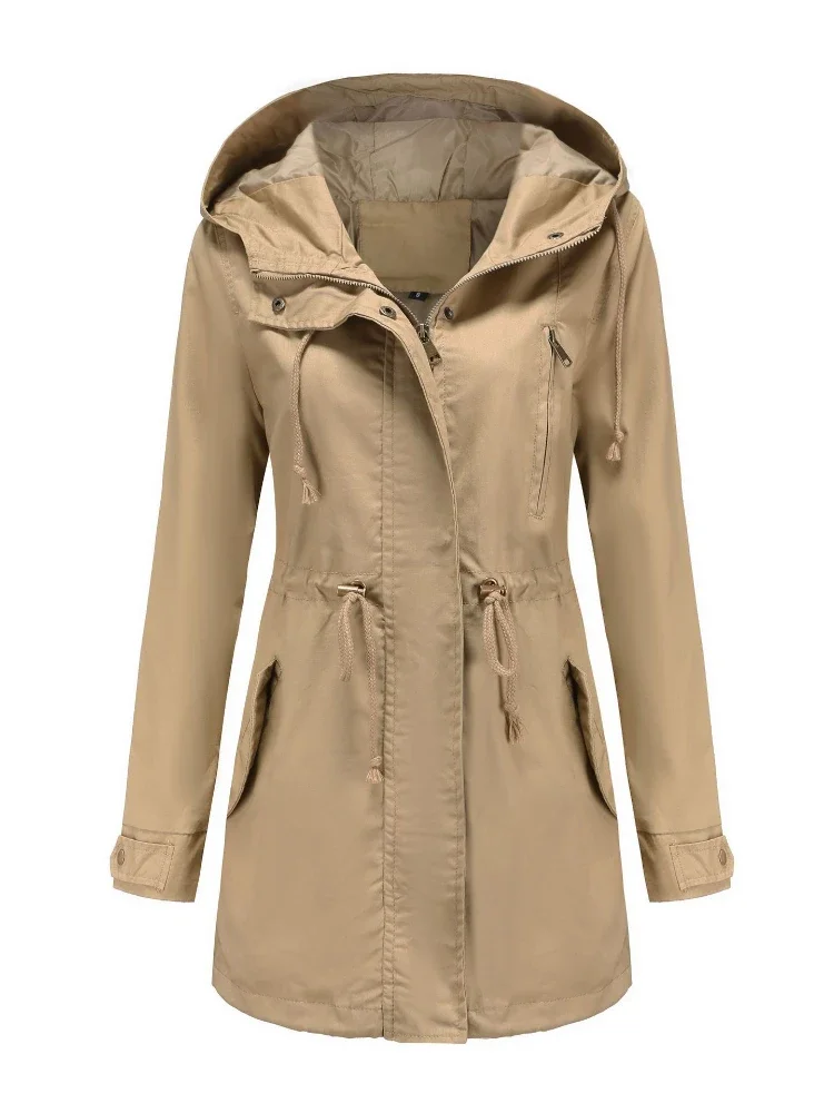 Tavaszi őszi női kapucnis széldzseki Pakars laza kapucnis pulóver kabátok irodai hölgynek alkalmi divat tömör árokkabát nőknek - 2