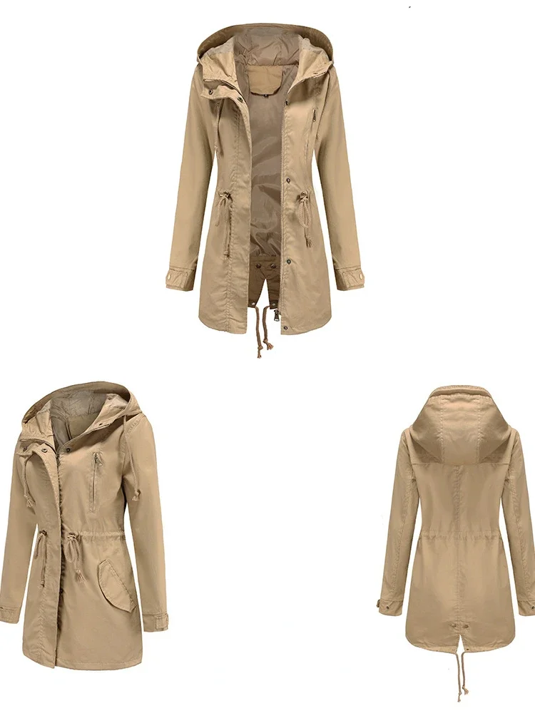 Tavaszi őszi női kapucnis széldzseki Pakars laza kapucnis pulóver kabátok irodai hölgynek alkalmi divat tömör árokkabát nőknek - 3