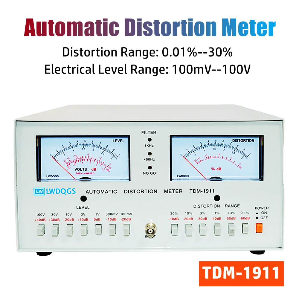 TDM1911 0,01% ~ 30% Automatikus audio torzításmérő 100mV ~ 100V elektromos szintmérő Érzékelő jel hullámforma tisztaság teszter - 0
