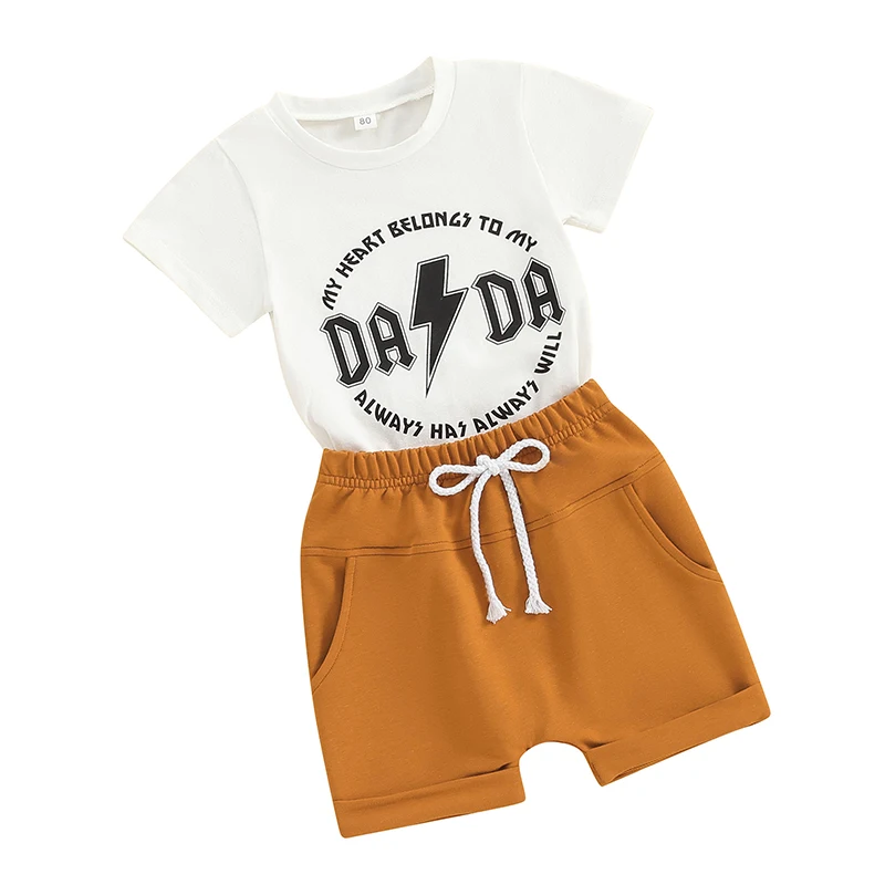 Toddler Baby Boy nyári ruhák A szívem a Dadámhoz tartozik Rövid ujjú póló rövidnadrág Aranyos csecsemő újszülött ruhák - 0