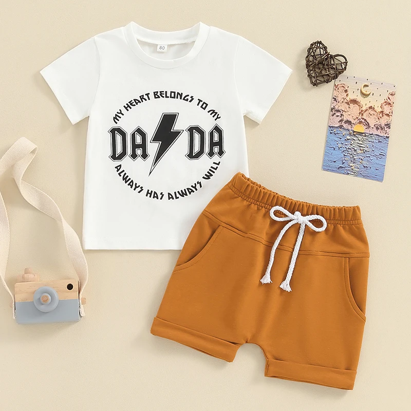 Toddler Baby Boy nyári ruhák A szívem a Dadámhoz tartozik Rövid ujjú póló rövidnadrág Aranyos csecsemő újszülött ruhák - 2