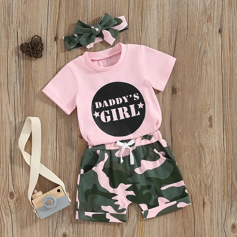 Toddler Girl Summer Clothes Apu Mommy Girl póló Baby Girl felsők Camo Shorts Set 3PCS csecsemő lány ruha - 1