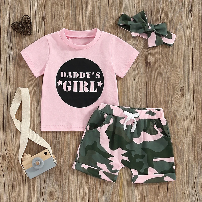 Toddler Girl Summer Clothes Apu Mommy Girl póló Baby Girl felsők Camo Shorts Set 3PCS csecsemő lány ruha - 3