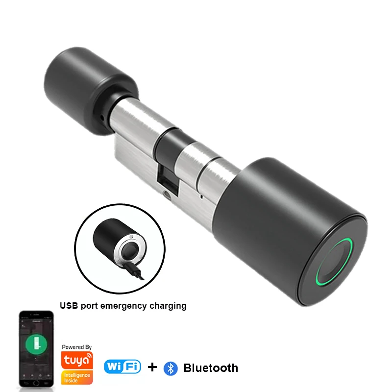 Tuya Bluetooth ujjlenyomat-zár állítható zárhenger biometrikus elektronikus intelligens ajtózár Digitális kulcs nélküli otthoni zár - 0