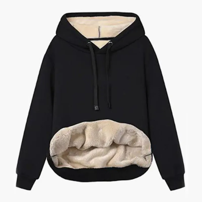 Téli női meleg kasmír zsebes kapucnis sportpulóver kabát - 3