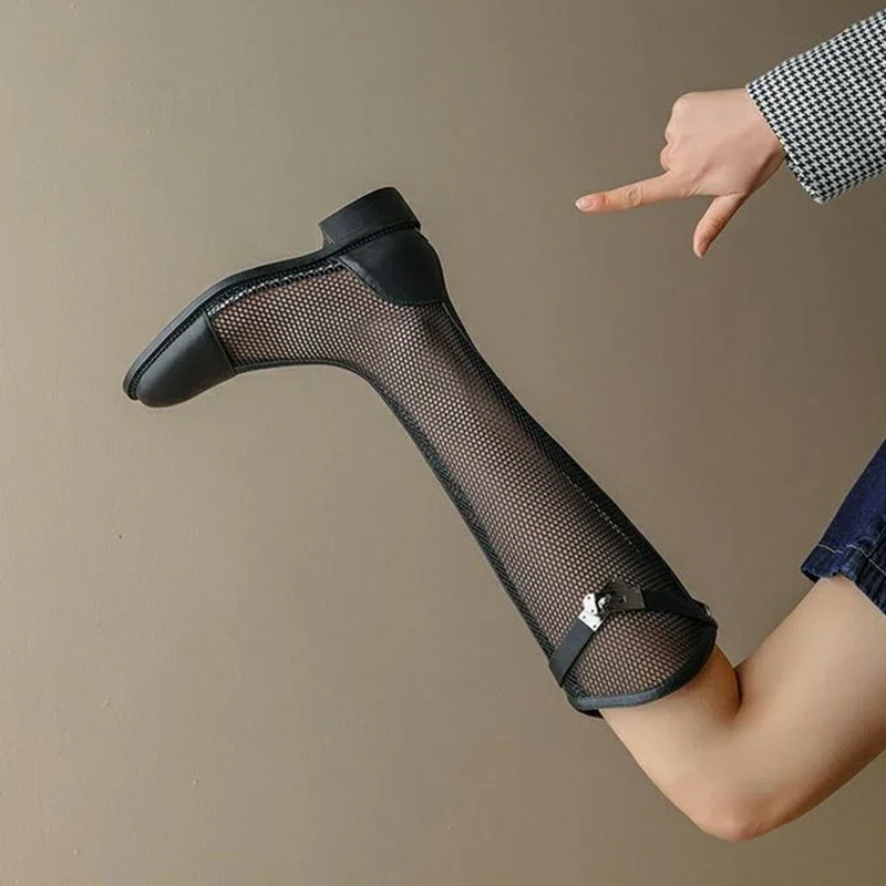 Térdig érő női menő csizma Szandál cipő Nyári magas sarkú cipő hálós szandál hóbort 2024 Új lélegző punk sétapumpák Femme Zapatos - 3