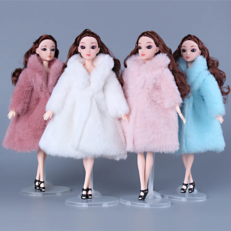 Többszínű 1 szett hosszú ujjú puha bunda felsők Ruha téli meleg alkalmi viselet kiegészítők Ruhák Barbie baba gyerekeknek Játék lány - 0