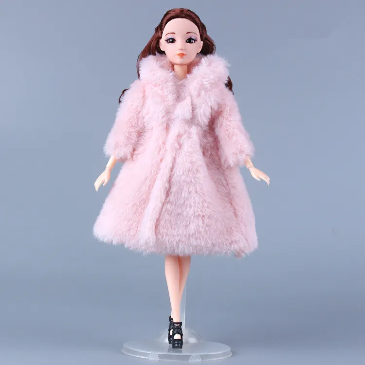 Többszínű 1 szett hosszú ujjú puha bunda felsők Ruha téli meleg alkalmi viselet kiegészítők Ruhák Barbie baba gyerekeknek Játék lány - 2