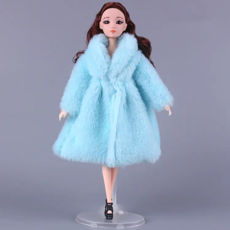 Többszínű 1 szett hosszú ujjú puha bunda felsők Ruha téli meleg alkalmi viselet kiegészítők Ruhák Barbie baba gyerekeknek Játék lány - 3