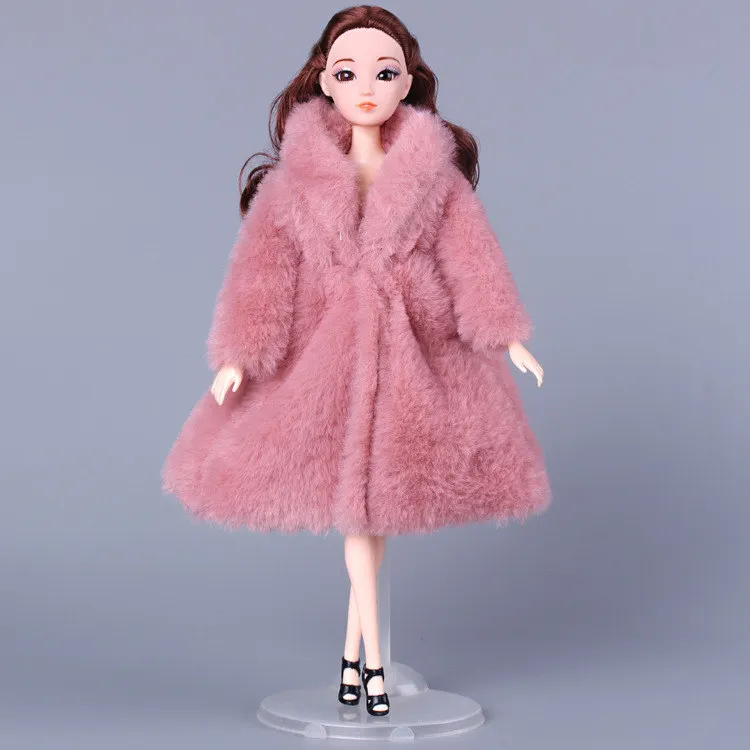Többszínű 1 szett hosszú ujjú puha bunda felsők Ruha téli meleg alkalmi viselet kiegészítők Ruhák Barbie baba gyerekeknek Játék lány - 4
