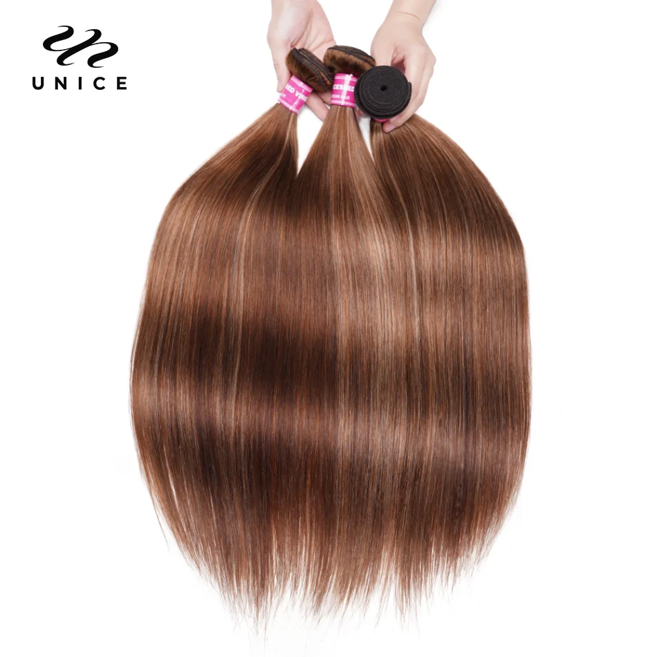 UNice haj egyenes emberi hajkötegek TL412 barna szőke kiemelési kötegek Emberi haj 3db / 4db 8-30Inch - 1
