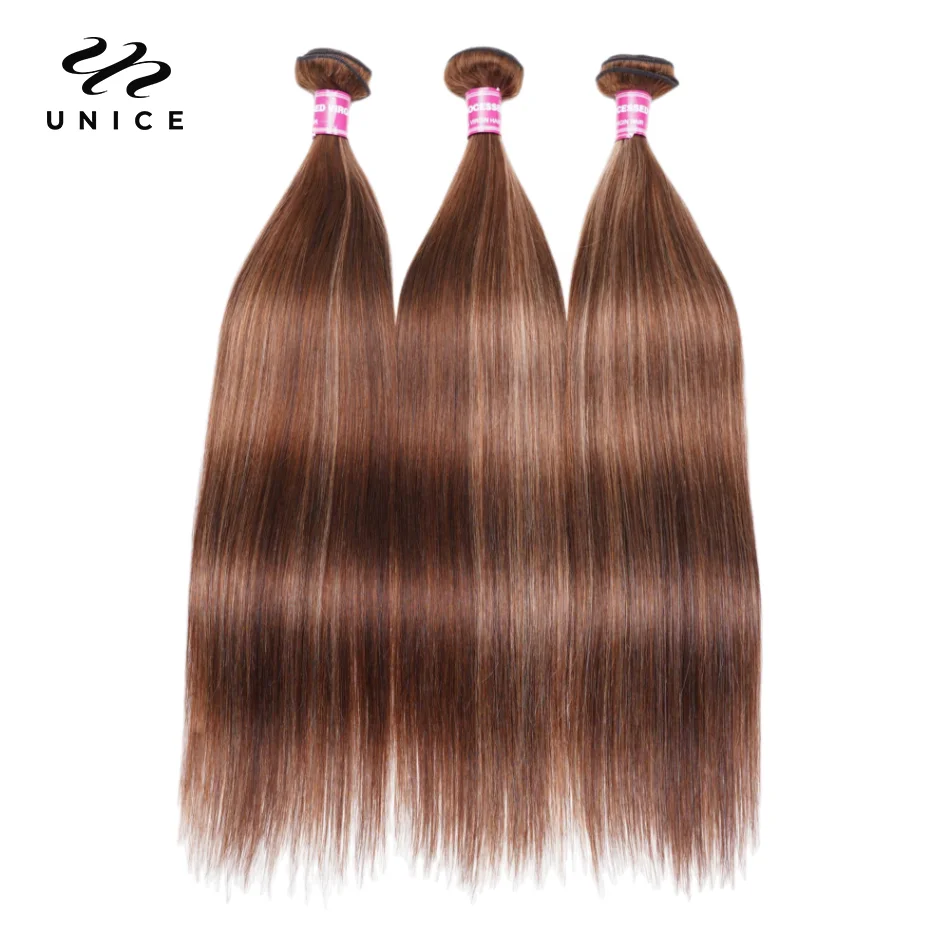 UNice haj egyenes emberi hajkötegek TL412 barna szőke kiemelési kötegek Emberi haj 3db / 4db 8-30Inch - 5