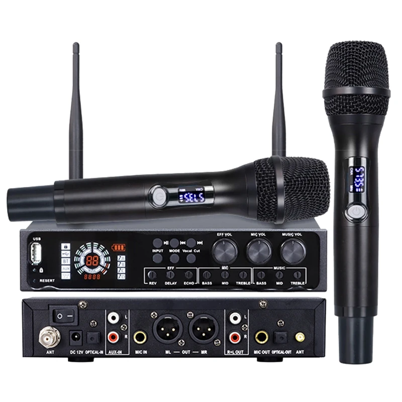  vezeték nélküli mikrofonrendszer Egy vezeték nélküli mikrofonkészlet UHF professzionális dinamikus mikrofon fém karaoke otthoni templomhoz - 0
