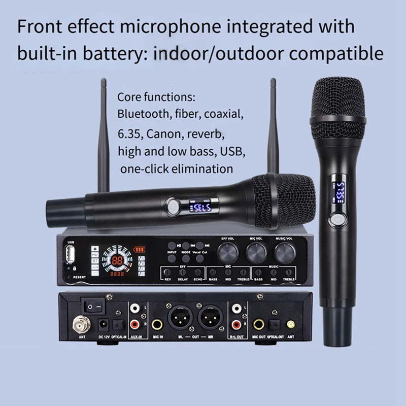  vezeték nélküli mikrofonrendszer Egy vezeték nélküli mikrofonkészlet UHF professzionális dinamikus mikrofon fém karaoke otthoni templomhoz - 1