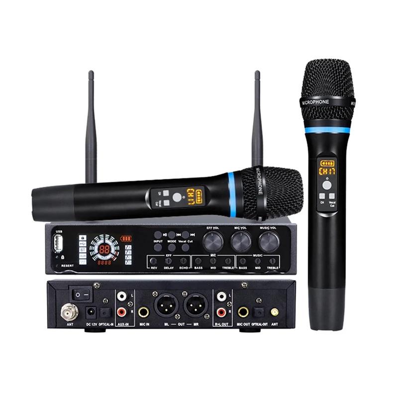  vezeték nélküli mikrofonrendszer Egy vezeték nélküli mikrofonkészlet UHF professzionális dinamikus mikrofon fém karaoke otthoni templomhoz - 2