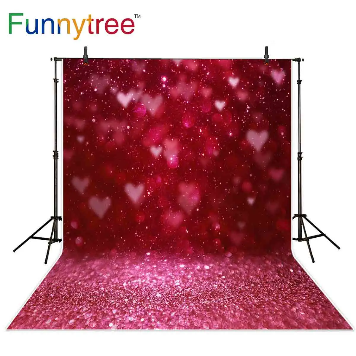 Vicces fa háttér fotóstúdióhoz bokeh szívek piros homok Valentin-napi csillogó fényudvar fotózás háttér fotófülke - 0