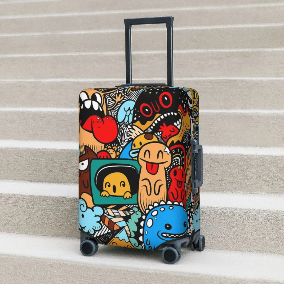 Vicces graffiti minta Bőrönd borító repülés színes aranyos szörny rugalmas poggyász kellékek Üzleti védelem - 0