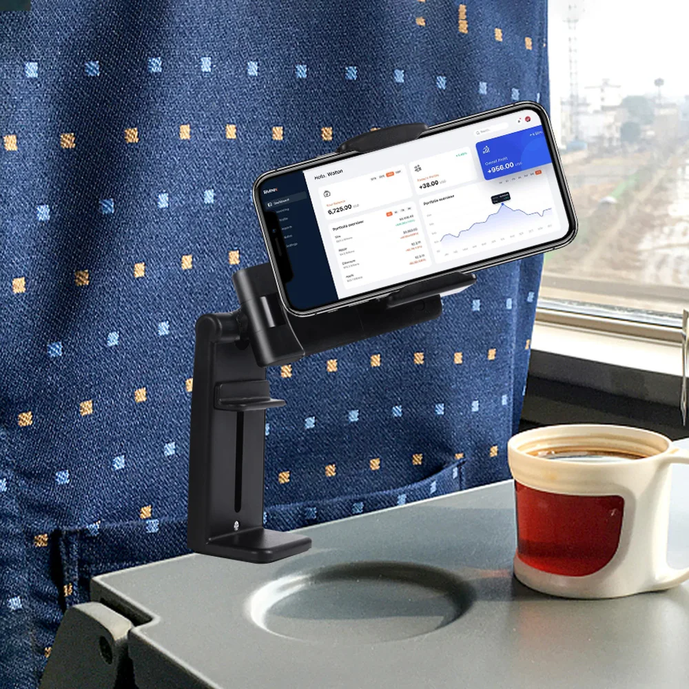  visszahúzható asztali telefontartó 4-6,5 hüvelykes okostelefonhoz Összecsukható forgatható utazási íróasztal Autós konzol állvány vonat üléstartó - 2