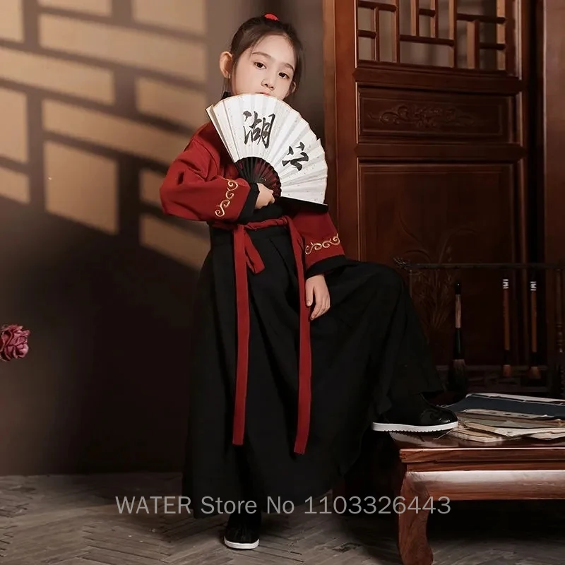 VÍZ Kínai stílusú ruhák Huamulan Hanfu Gyerekek Piros Fekete Wuxia Ősi jelmez Fiúk és lányok Teljesítmény ruhák Tavasz Ősz - 2