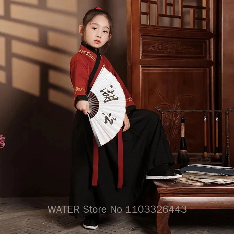 VÍZ Kínai stílusú ruhák Huamulan Hanfu Gyerekek Piros Fekete Wuxia Ősi jelmez Fiúk és lányok Teljesítmény ruhák Tavasz Ősz - 3