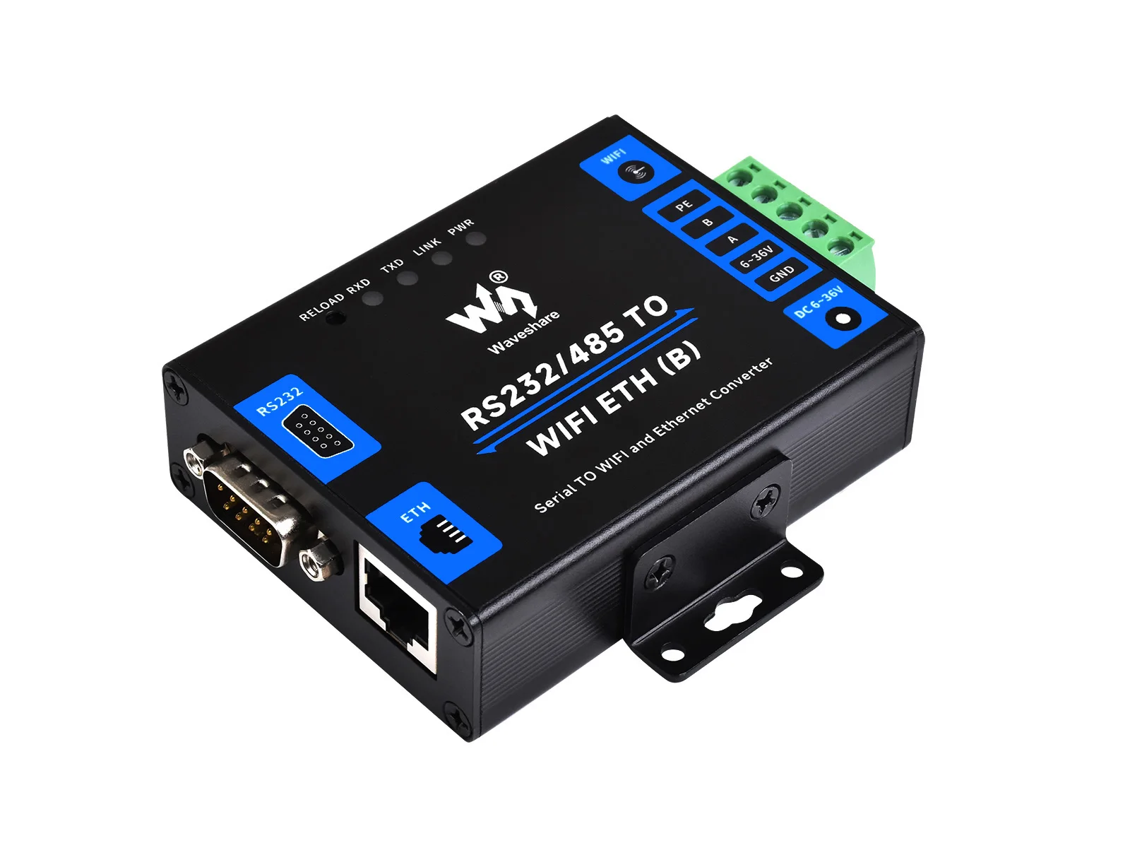 Waveshare ipari minőségű soros szerver RS232 / 485 WiFi és Ethernet, Modbus átjáró, MQTT átjáró, fém tok - 1