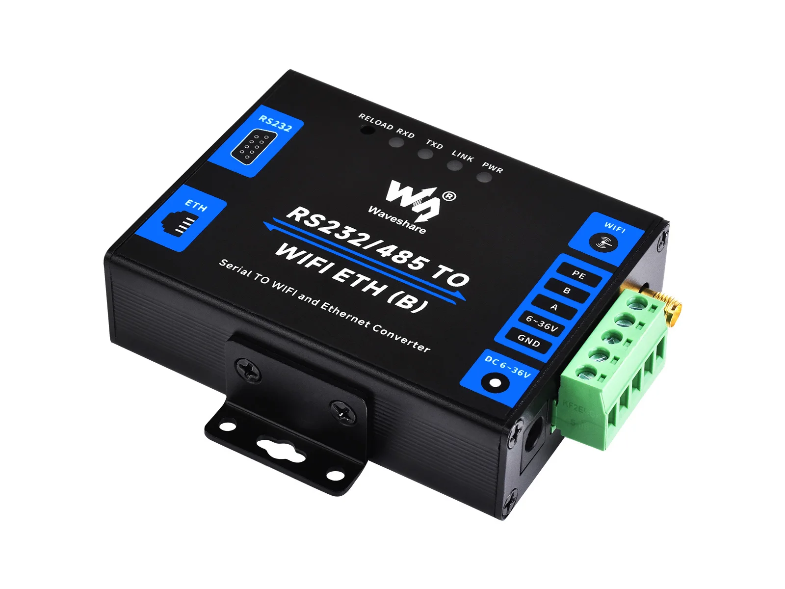 Waveshare ipari minőségű soros szerver RS232 / 485 WiFi és Ethernet, Modbus átjáró, MQTT átjáró, fém tok - 2