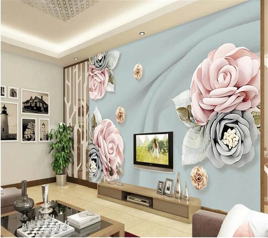 wellyu Egyéni tapéta papel de parede Európai 3D virág TV háttér fal sztereó friss virág falfestmény papel pintado tapety - 2