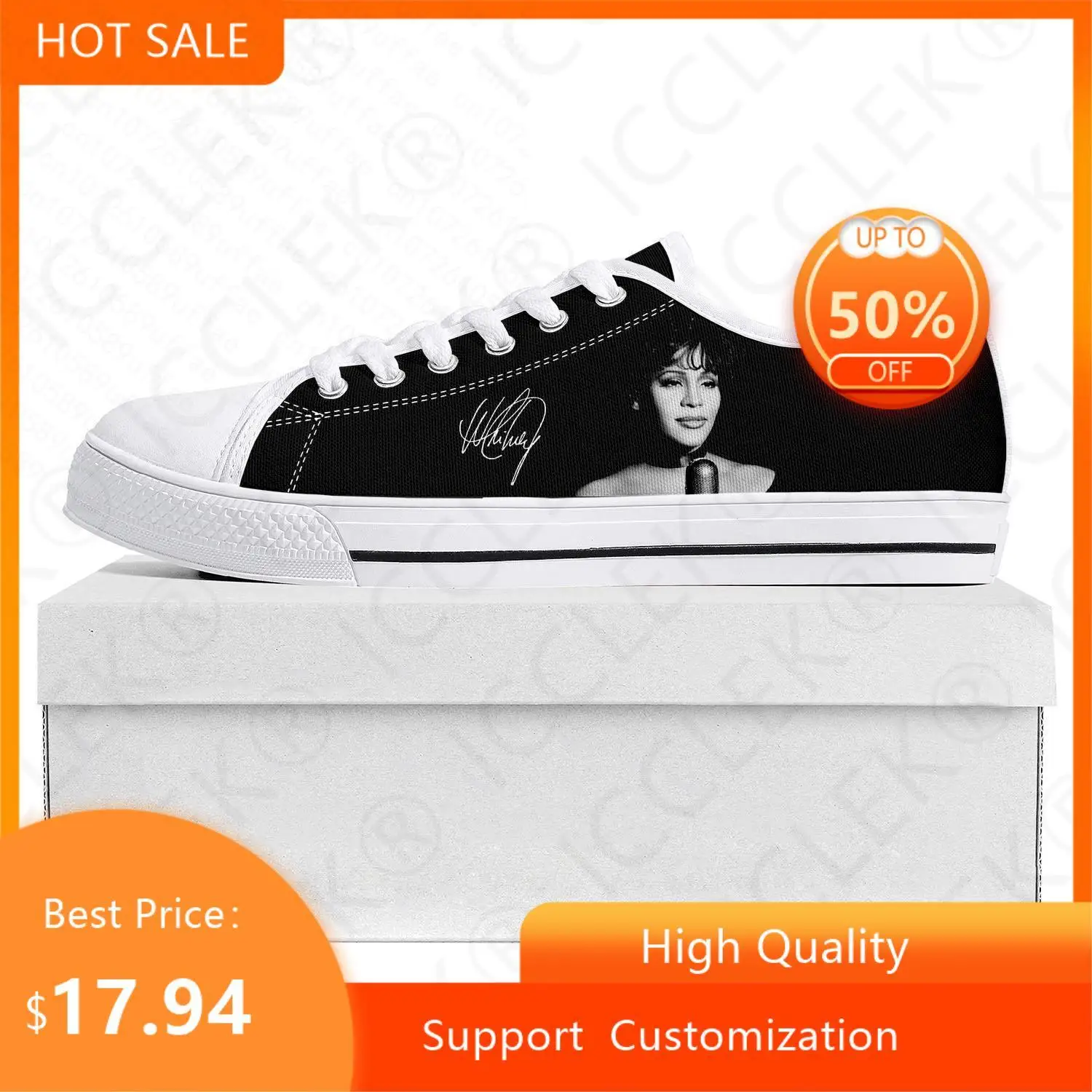 Whitney Houston Singer Low Top Kiváló minőségű tornacipők Férfi Női Tinédzser Vászon Sneaker Prode Alkalmi pár cipő egyedi cipő - 0