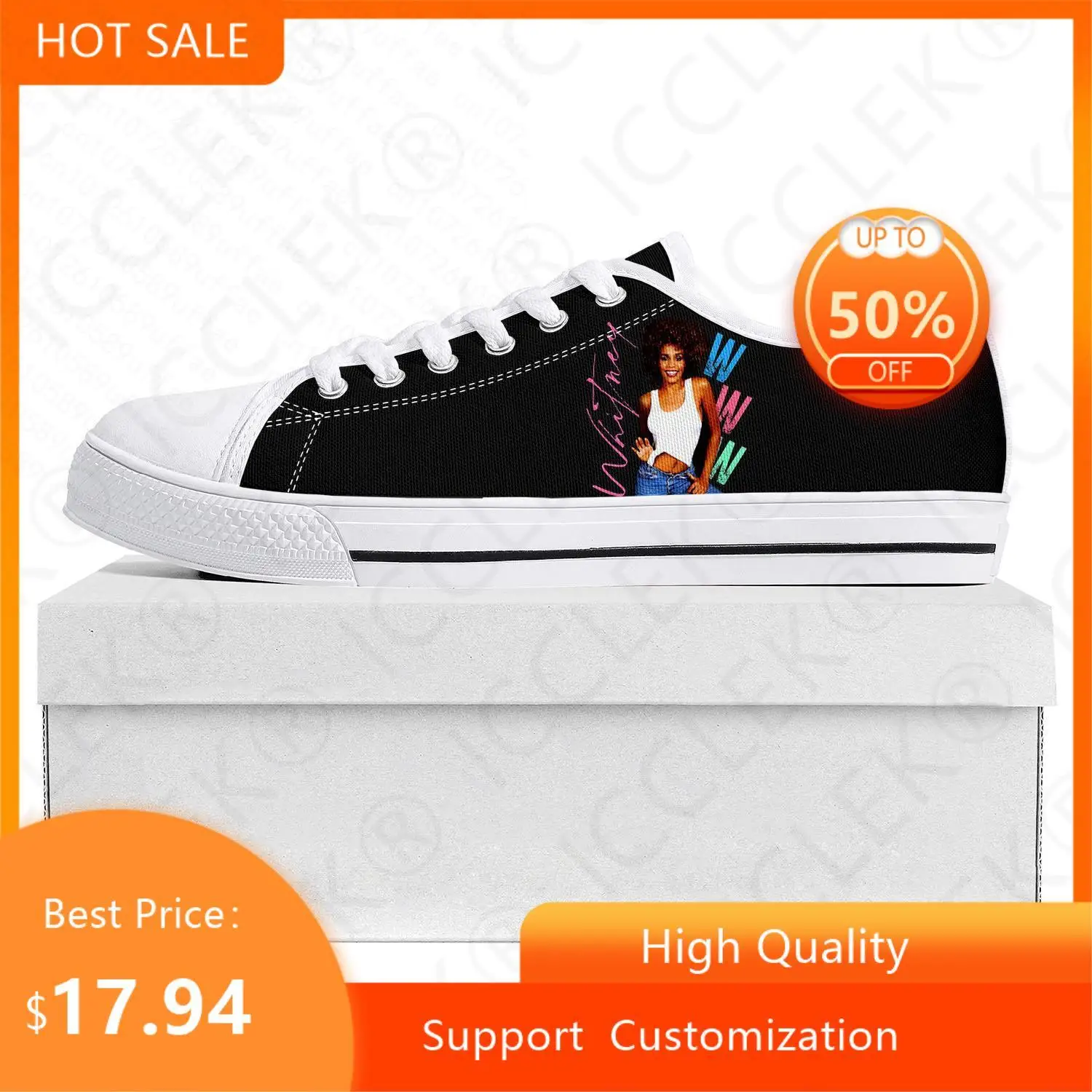 Whitney Houston Singer Low Top Kiváló minőségű tornacipők Férfi Női Tinédzser Vászon Sneaker Prode Alkalmi pár cipő egyedi cipő - 1