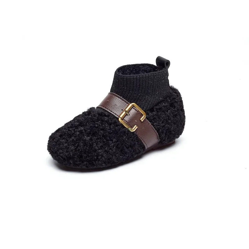 Winter Baby új külső viselete meleg szőrme cipő lányoknak Divat gyapjú száj puha talp kényelmes, csúszásmentes pamutcsizma - 5
