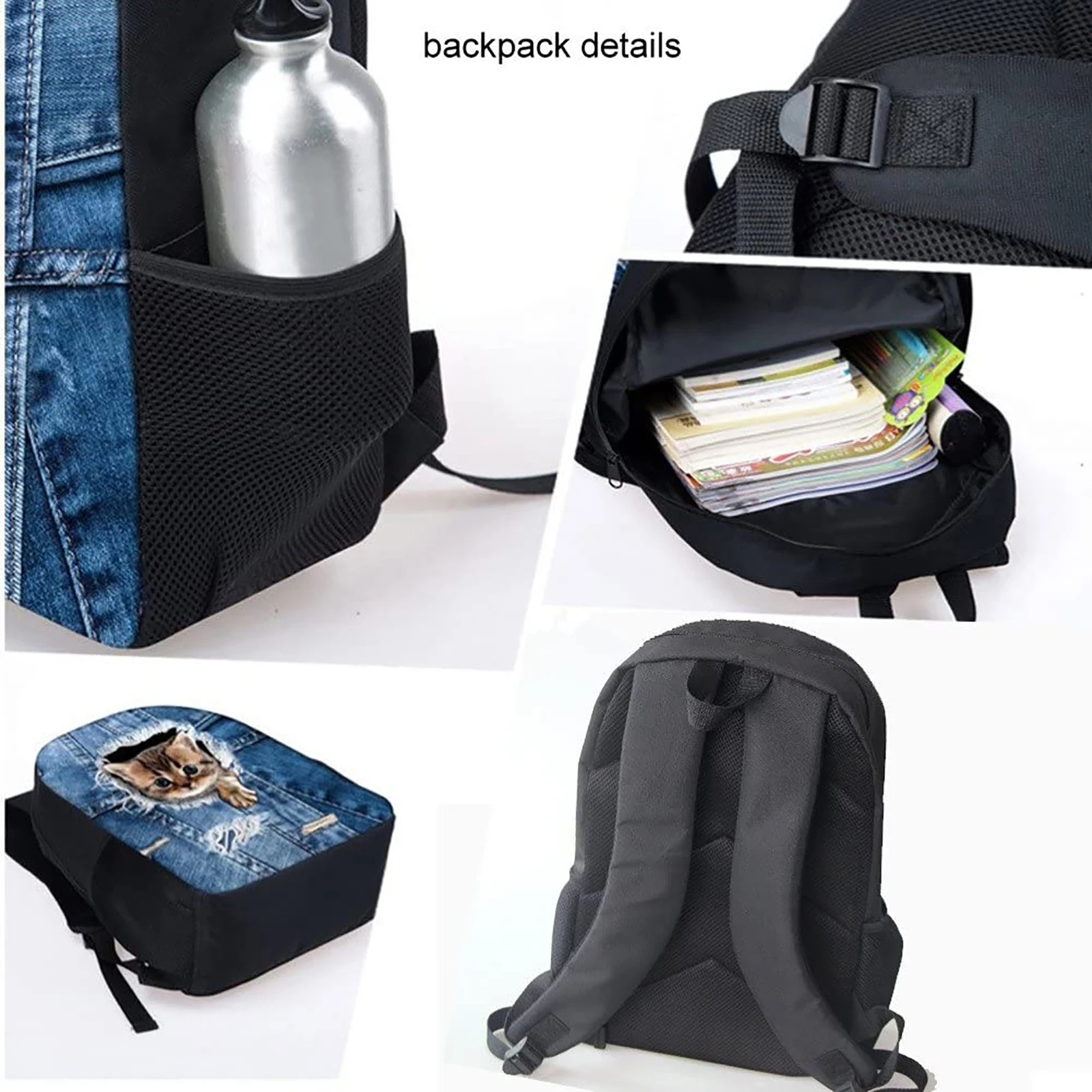 YIKELUO 3D színes pszichedelikus nyomtatott cipzáras ifjúsági hátizsák Messenger táska kék alkalmi tartós hátizsák ceruzatartó ajándékok - 4
