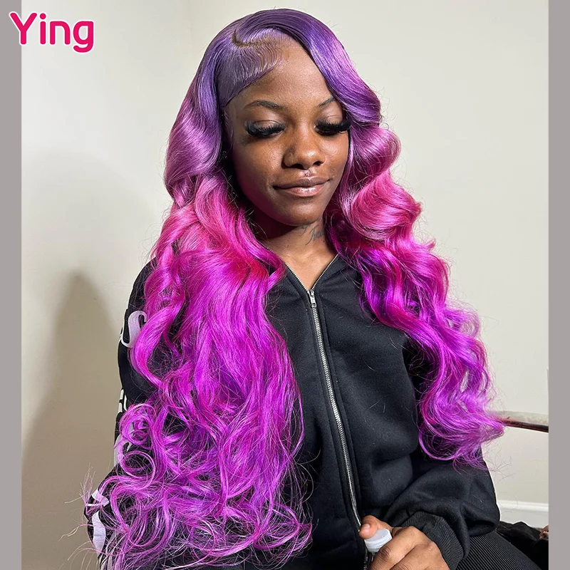 Ying Body Wave Omber Purple Color 13x4 Csipke elülső emberi haj parókák Brazil Remy 613 Szőke paróka 13x6 csipke elülső paróka előre kopasztott - 0