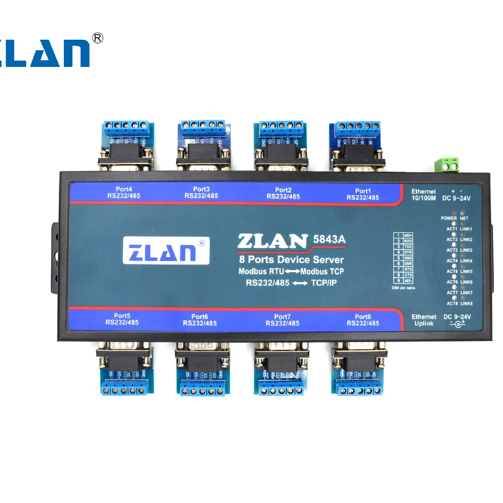 ZLAN5843A 8 portos RS232 RS485 Ethernet TCP/IP Modbus ipari többszörös Ethernet soros szerver - 0