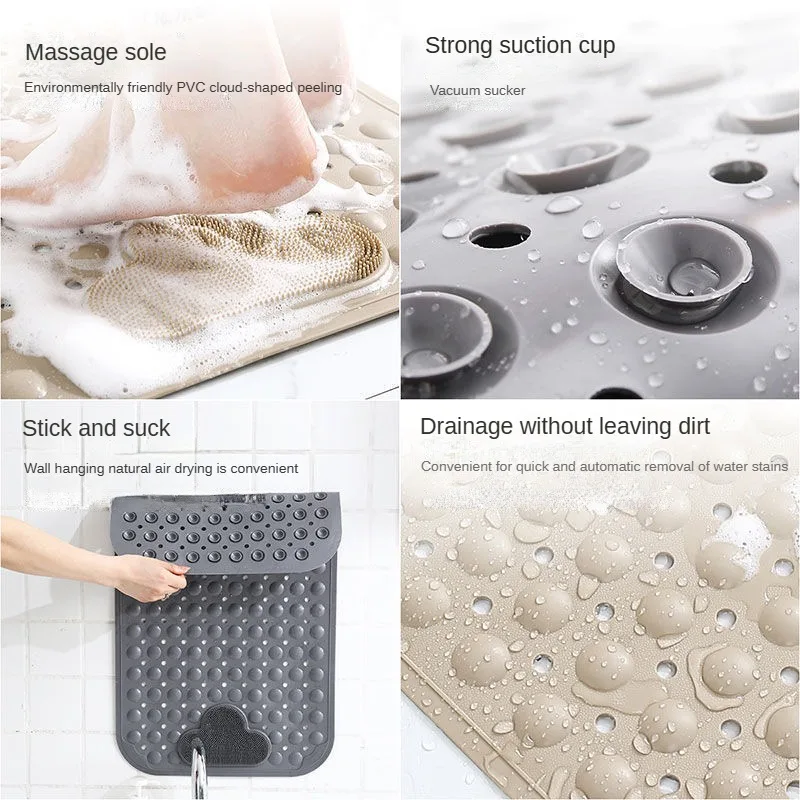 Zuhanyszőnyeg csúszásmentes tapadókorongokkal, lábmasszírozó, szilikon masszázskefe, fürdőszobai használat - 2
