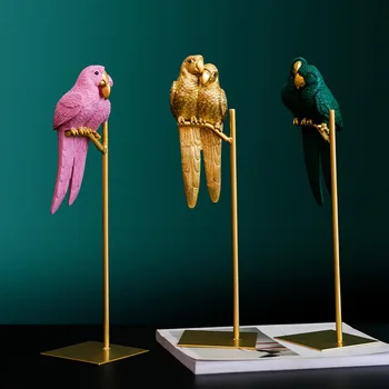Északi kreatív pár Papagáj gyanta szobor Állat madár kézművesség Szobrok Díszek Home Office asztali dekoráció Figurák Ajándék