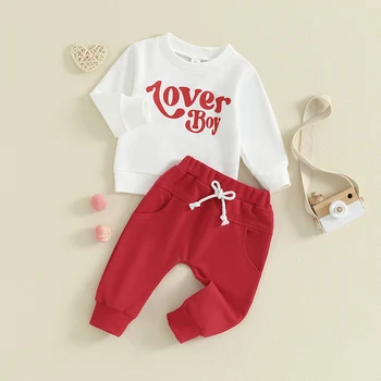 Baby 2Db Valentin-napi ruhák Hosszú ujjú pulóver Zsebnadrág készlet Csecsemőruhák