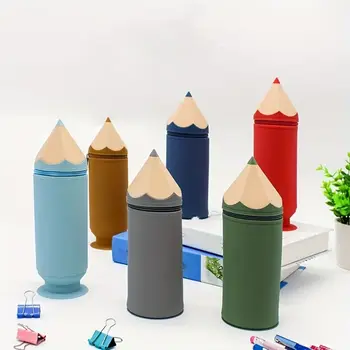 Kreatív ceruza alakú ceruzatartó tok fedéllel szilikon vízálló írószer vödör nagy kapacitású írószer tároló doboz