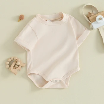 Uniszex újszülött kisfiú lány alap egyszínű rövid ujjú Romper bodys pamut ruha