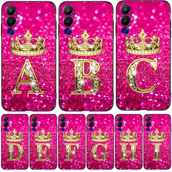 Case For Tecno pova 4 LG8N szilikon telefon hátlap fekete Tpu Tok levél Diamond Crown rózsaszín