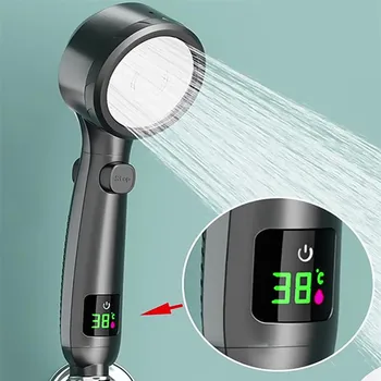  nagynyomású kézi fürdőszobai zuhanyfej víztakarékos zuhanyfej nyomás alatt állítható spray LED digitális hőmérséklet kijelző
