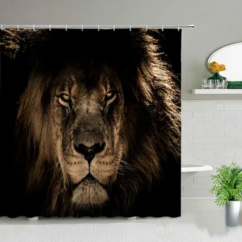 Afrika Gyep Vadon élő állatok Nyomtatott zuhanyfüggönyök Tigris oroszlán vízálló szövet Fürdőszoba függönyök Fürdőkád dekoráció horgokkal