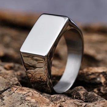 Rozsdamentes acél bélyegzőgyűrű, férfi és női gyűrű, niche téglalap alakú tükörgyűrű, minimalista