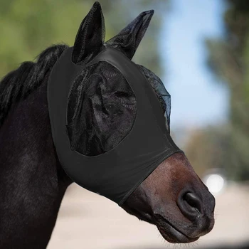 Horse Fly Mask 3D Design kellékek ergonómia Pet nyári szemvédő pajzs szúnyogirtó fül fél arc háló Fly védőburkolat alkatrészek