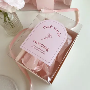 60db/10 lap rózsaszín Köszönök mindent Matricák Virág ragasztó Dekoratív címkék üzleti csomaghoz Pékség ajándékcsomagolás