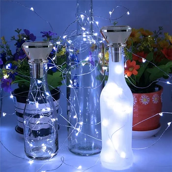 Napelemes borosüveg parafa lámpák 2M 20Leds rézhuzal tündér füzér fények esküvőre Újévi parti váza koszorú dekoráció A